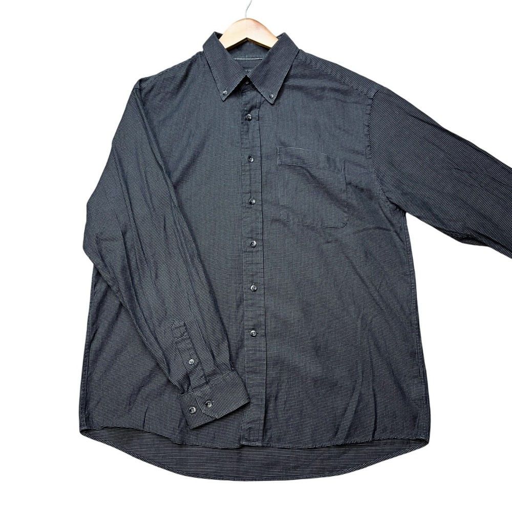 Cutter & Buck Button Down Shirt Mens Large Black White Micro Check Signature EUC
